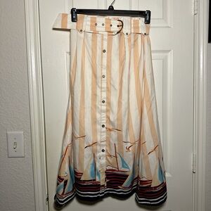 89th & Madison Beige and Blue Nautical A-Line Skirt